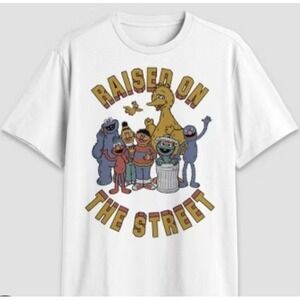 NWT Sesame Street T-shirt I Was Raised On The Street White Graphic Elmo Large